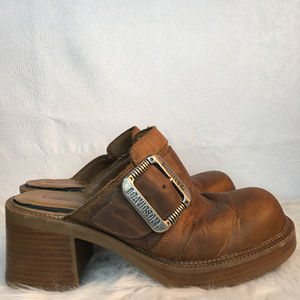 Harley-Davidson Brown Leather Mules Clogs Size 9